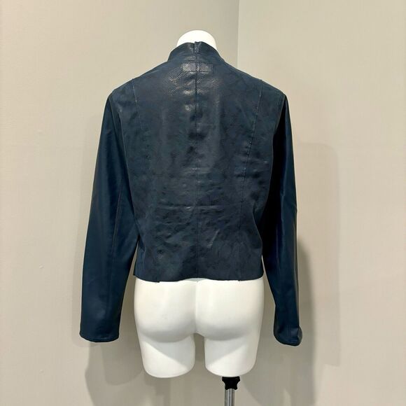 Blank NYC Jacket Large Dark Blue Faux Leather Zip Front Pockets - Picture 3 of 15